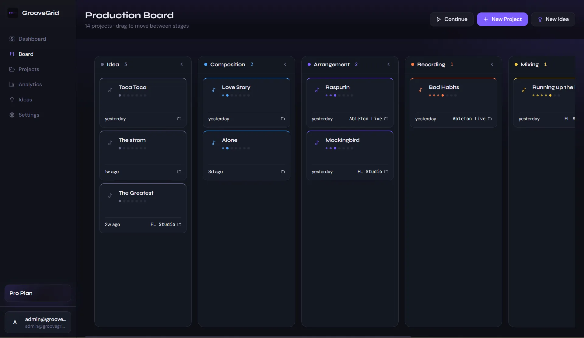 GrooveGrid production pipeline board