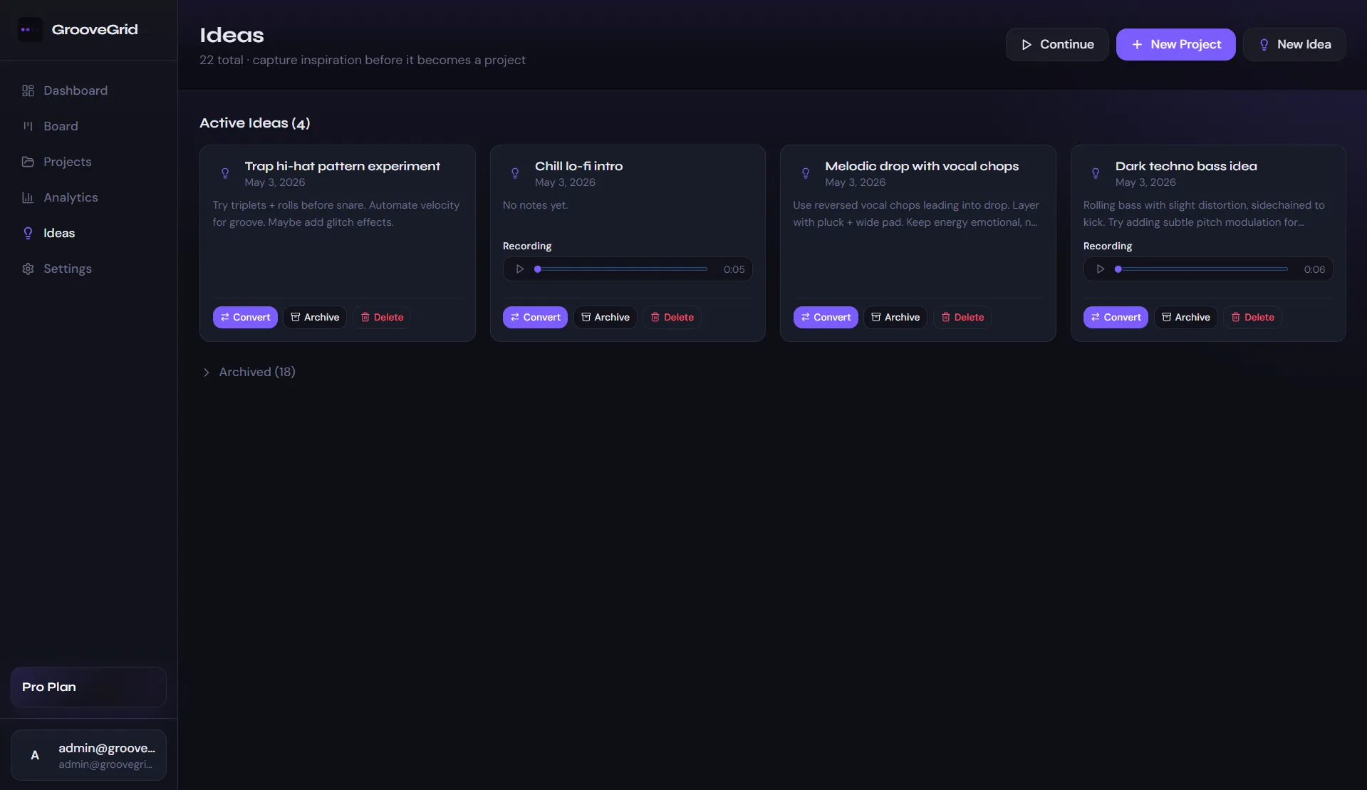 GrooveGrid ideas capture